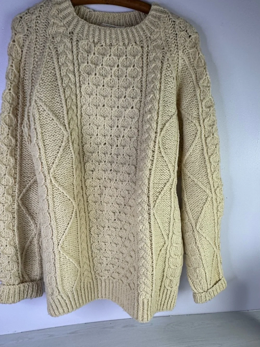 Vintage Loch Garman Ireland 100% New Wool Fisherknit Fisherman's Sweater